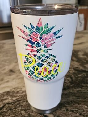 White Pineapple /Peace Graphic Travel Tumbler - 30oz.